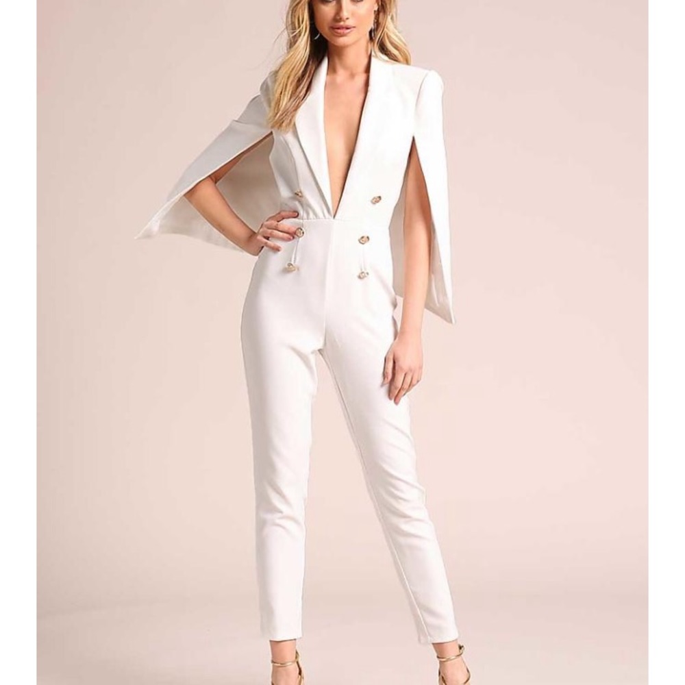 Love Culture White Plunge Cape Jumpsuit